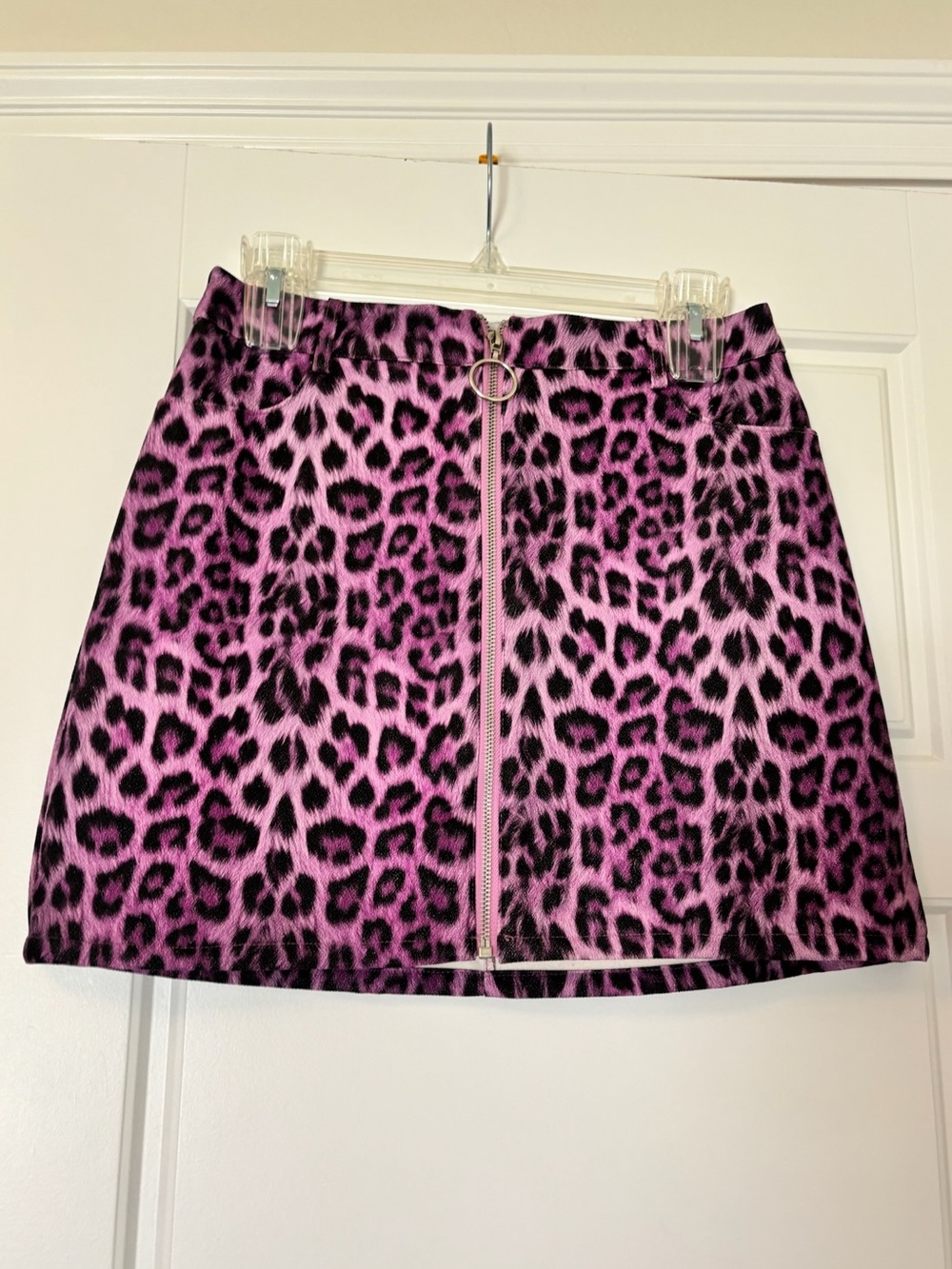 Wild Honey Purple Pink Leopard Zip-Front Mini Skirt